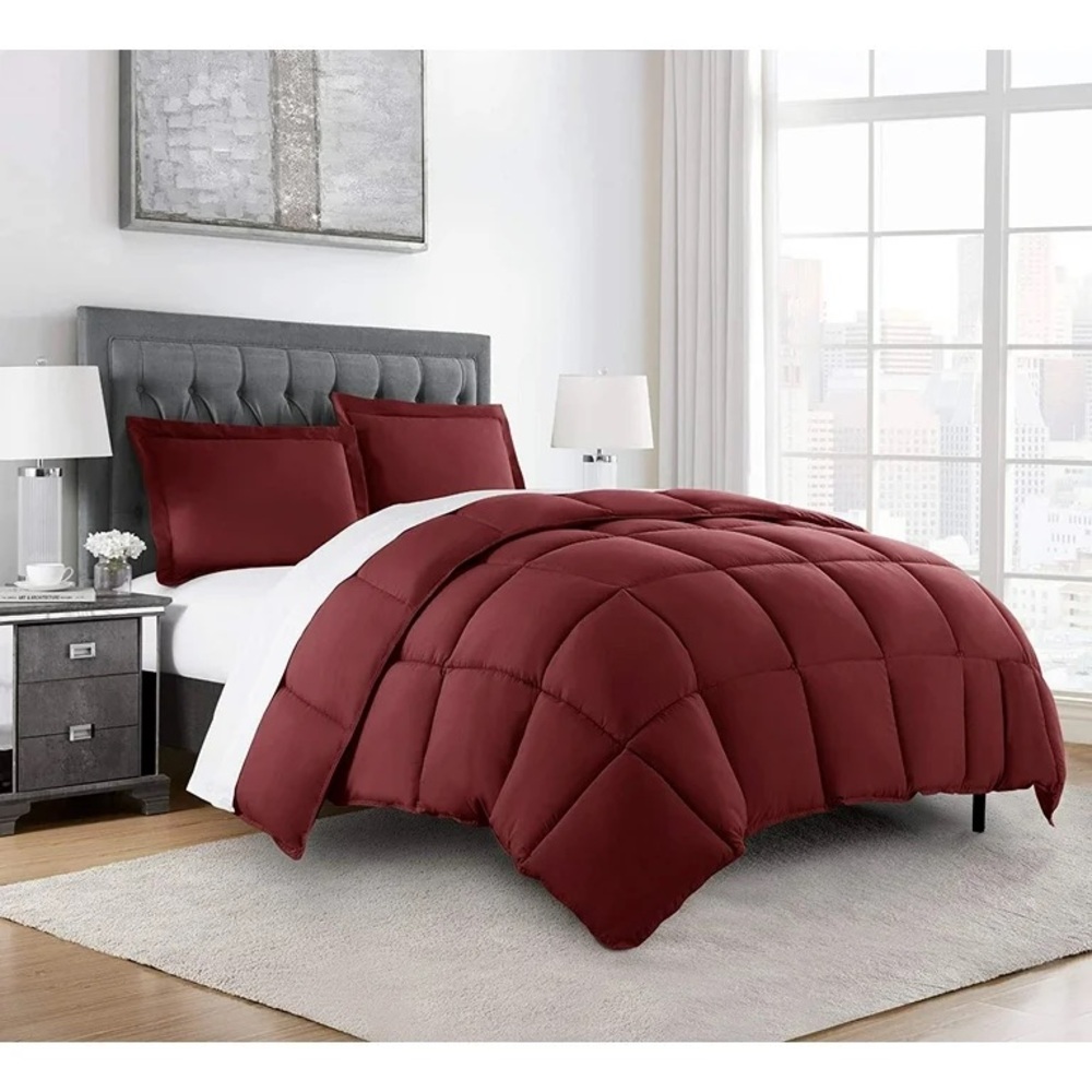 Elegant Burgundy king down alternative 3 piece Comforter Set